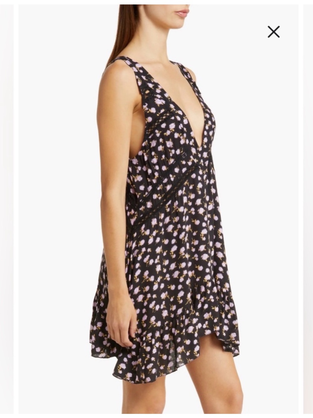 Intimately Free People Let It Happen Mini Dress Purple Black Floral Print Medium